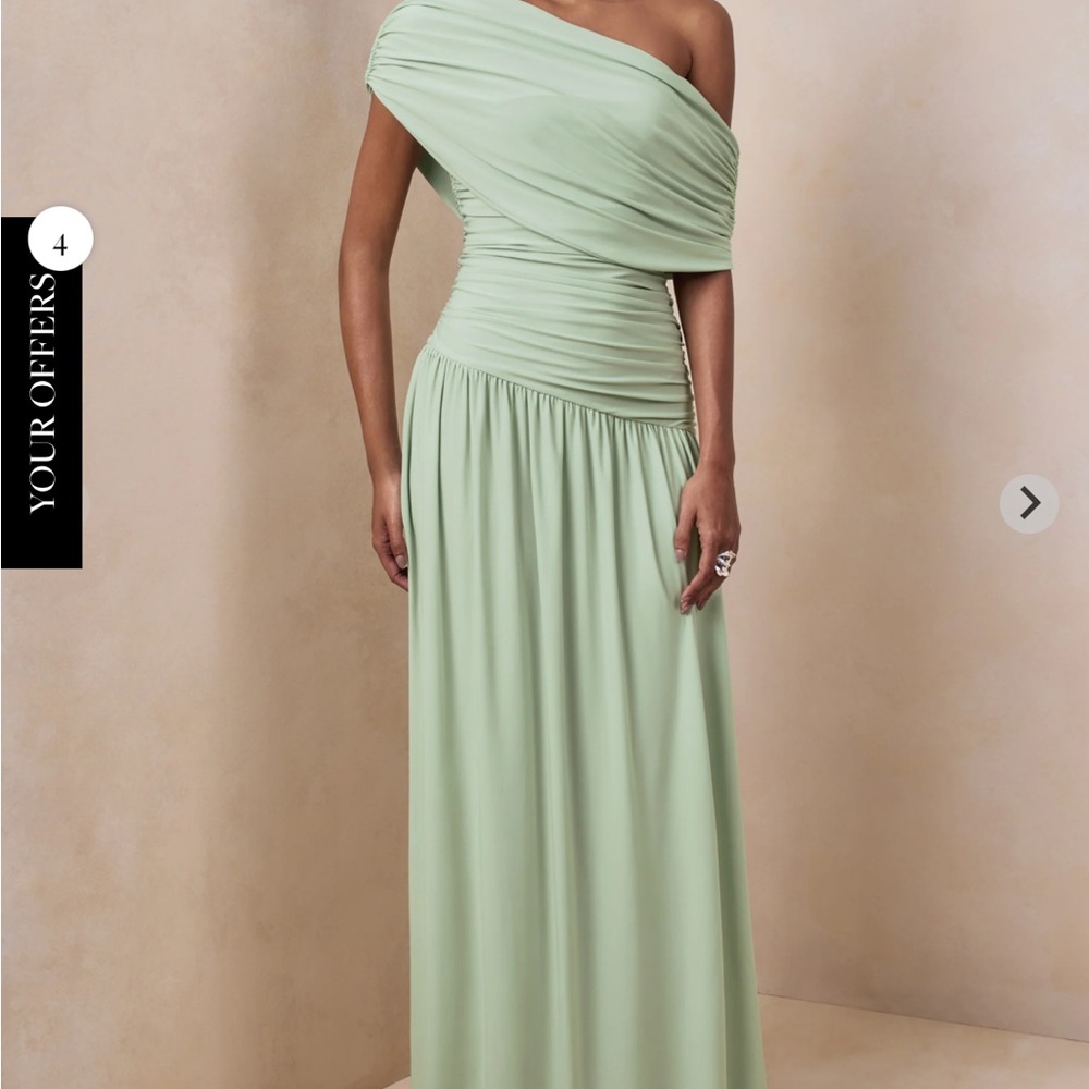 Club L London One-Shoulder Sage Green Ruched Maxi Dress